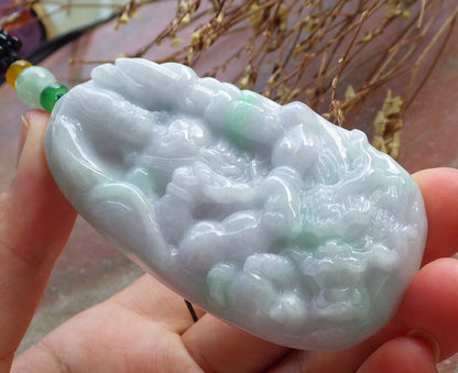 Certified Hand Carved Green Natural Myanmar Burma A Jade jadeite Dragon Sakyamuni Buddha God Spit Bead Pendant Necklace