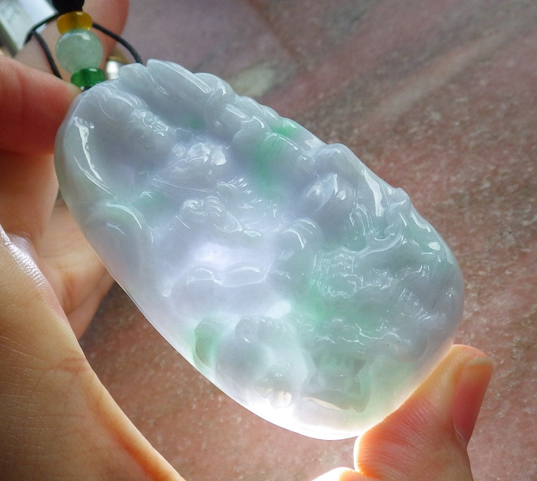 Certified Hand Carved Green Natural Myanmar Burma A Jade jadeite Dragon Sakyamuni Buddha God Spit Bead Pendant Necklace
