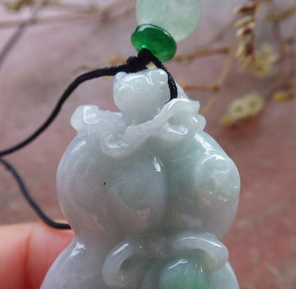 Certified Hand Carved Green Natural Myanmar Burma A Jade jadeite Bat Money Coin Bag Pendant Necklace