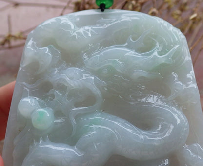 Certified Hand Carved Green Natural Myanmar Burma A Jade Jadeite Zodiac Dragon Bead Pendant Necklace