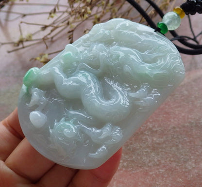 Certified Hand Carved Green Natural Myanmar Burma A Jade Jadeite Zodiac Dragon Bead Pendant Necklace