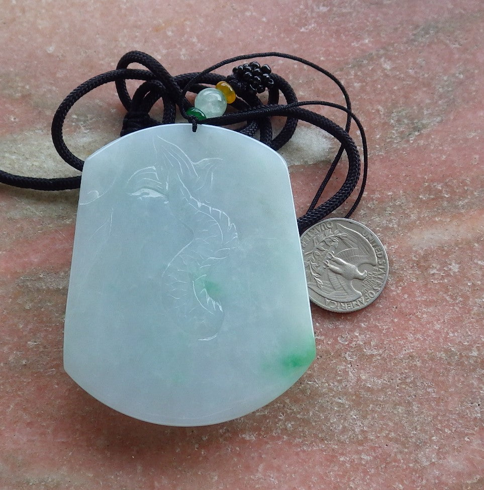 Certified Hand Carved Green Natural Myanmar Burma A Jade Jadeite Zodiac Dragon Bead Pendant Necklace