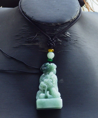 Certified Hand Carved Green Natural Myanmar Burma A Jade Jadeite Zodiac Dragon Bat Coin Pendant Necklace