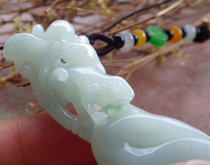 Certified Hand Carved Natural Green Myanmar Burma Grade A Jade jadeite Frog Toad Lotus Pendant Necklace