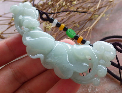 Certified Hand Carved Natural Green Myanmar Burma Grade A Jade jadeite Frog Toad Lotus Pendant Necklace