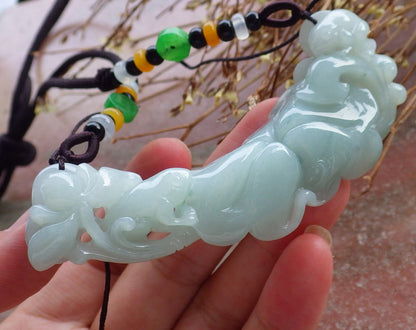 Certified Hand Carved Natural Green Myanmar Burma Grade A Jade jadeite Frog Toad Lotus Pendant Necklace