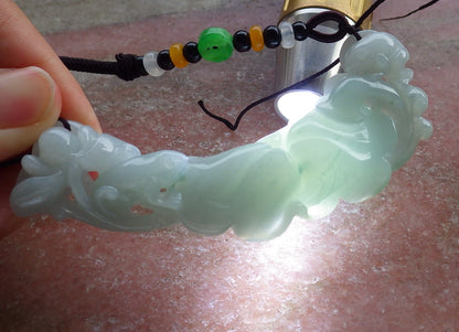 Certified Hand Carved Natural Green Myanmar Burma Grade A Jade jadeite Frog Toad Lotus Pendant Necklace