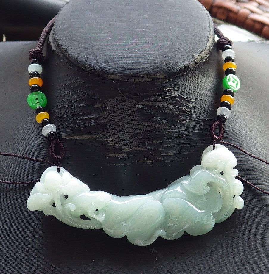 Certified Hand Carved Natural Green Myanmar Burma Grade A Jade jadeite Frog Toad Lotus Pendant Necklace