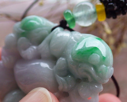 Certified Hand Carved Natural Lavender Green Myanmar Burma A Jade jadeite Frog Toad Lotus Peach Pendant Necklace