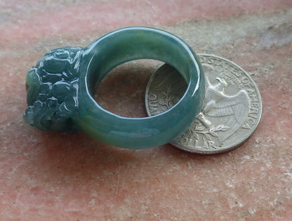 US 8.75 Certified Hand Carved Blue Water Green Natural A JADE Jadeite Dragon Pi Xiu Ring