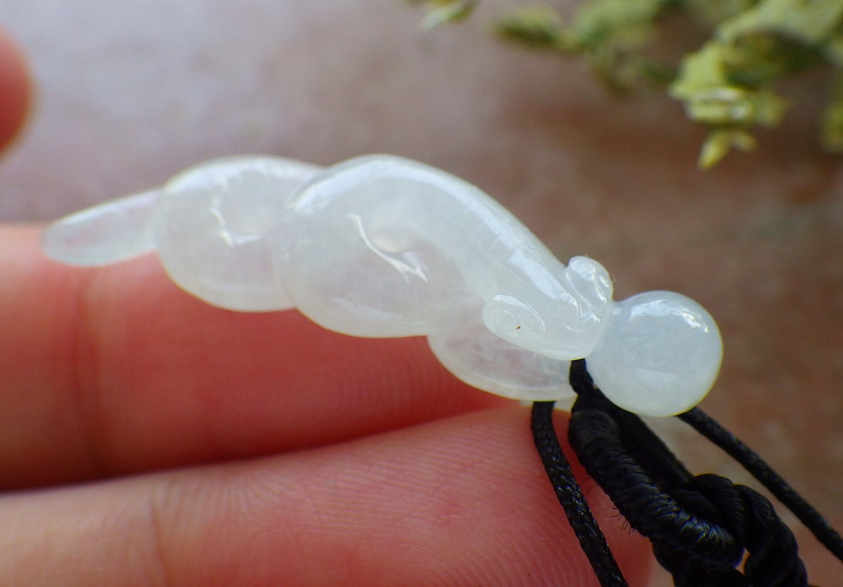 Small Certified Icy Green Natural Myanmar Burma A Jade Jadeite Zodiac Snake Pendant Necklace