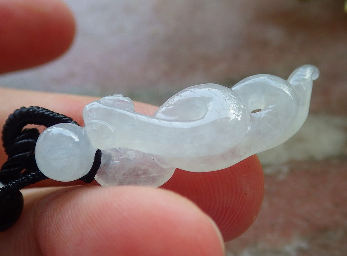 Small Certified Icy Green Natural Myanmar Burma A Jade Jadeite Zodiac Snake Pendant Necklace