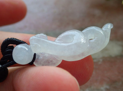 Small Certified Icy Green Natural Myanmar Burma A Jade Jadeite Zodiac Snake Pendant Necklace
