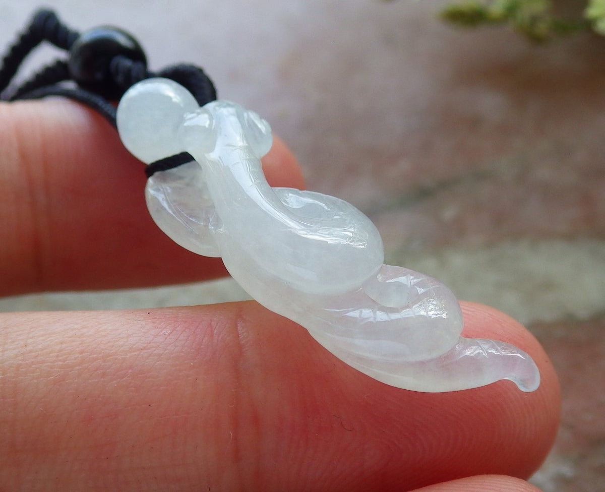 Small Certified Icy Green Natural Myanmar Burma A Jade Jadeite Zodiac Snake Pendant Necklace