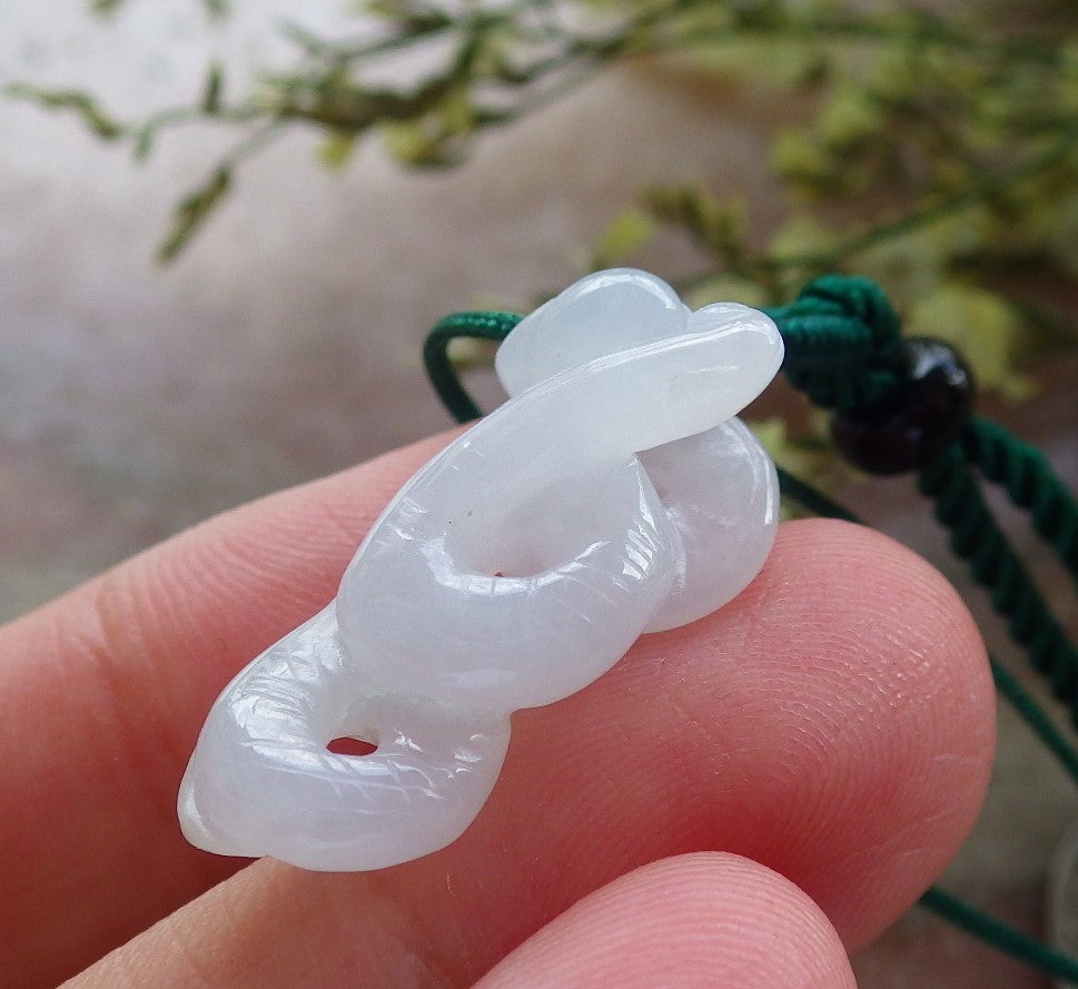 Small Certified Hand Carved Icy Green Natural Myanmar Burma A Jade Jadeite Zodiac Snake Pendant Necklace