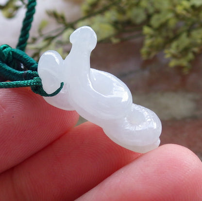 Small Certified Hand Carved Icy Green Natural Myanmar Burma A Jade Jadeite Zodiac Snake Pendant Necklace