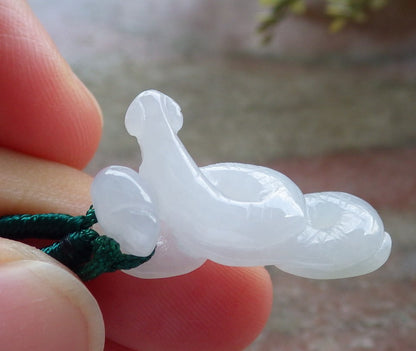 Small Certified Hand Carved Icy Green Natural Myanmar Burma A Jade Jadeite Zodiac Snake Pendant Necklace