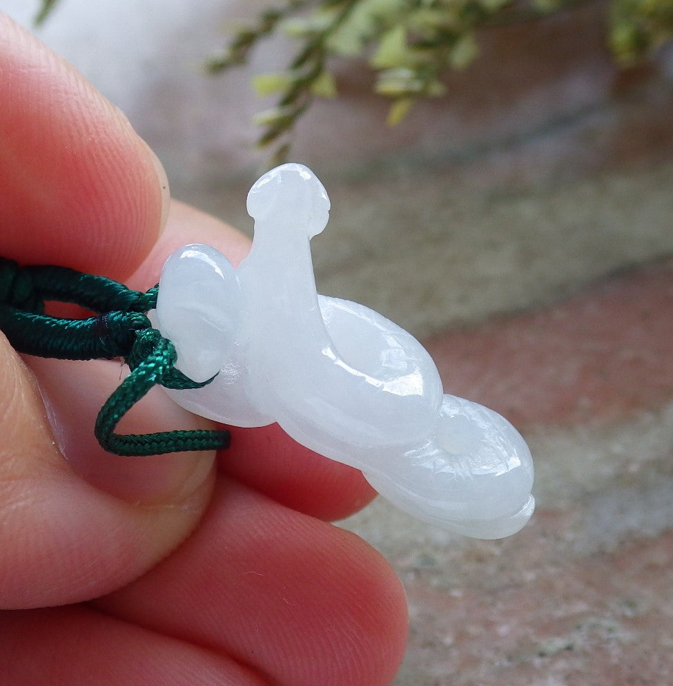Small Certified Hand Carved Icy Green Natural Myanmar Burma A Jade Jadeite Zodiac Snake Pendant Necklace