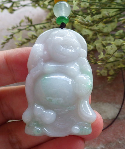 Certified Hand Carved Natural Myanmar Burma A Jade jadeite Buddha God Lucky Amulet Pendant Necklace