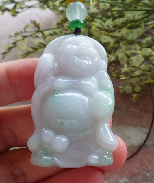 Certified Hand Carved Natural Myanmar Burma A Jade jadeite Buddha God Lucky Amulet Pendant Necklace