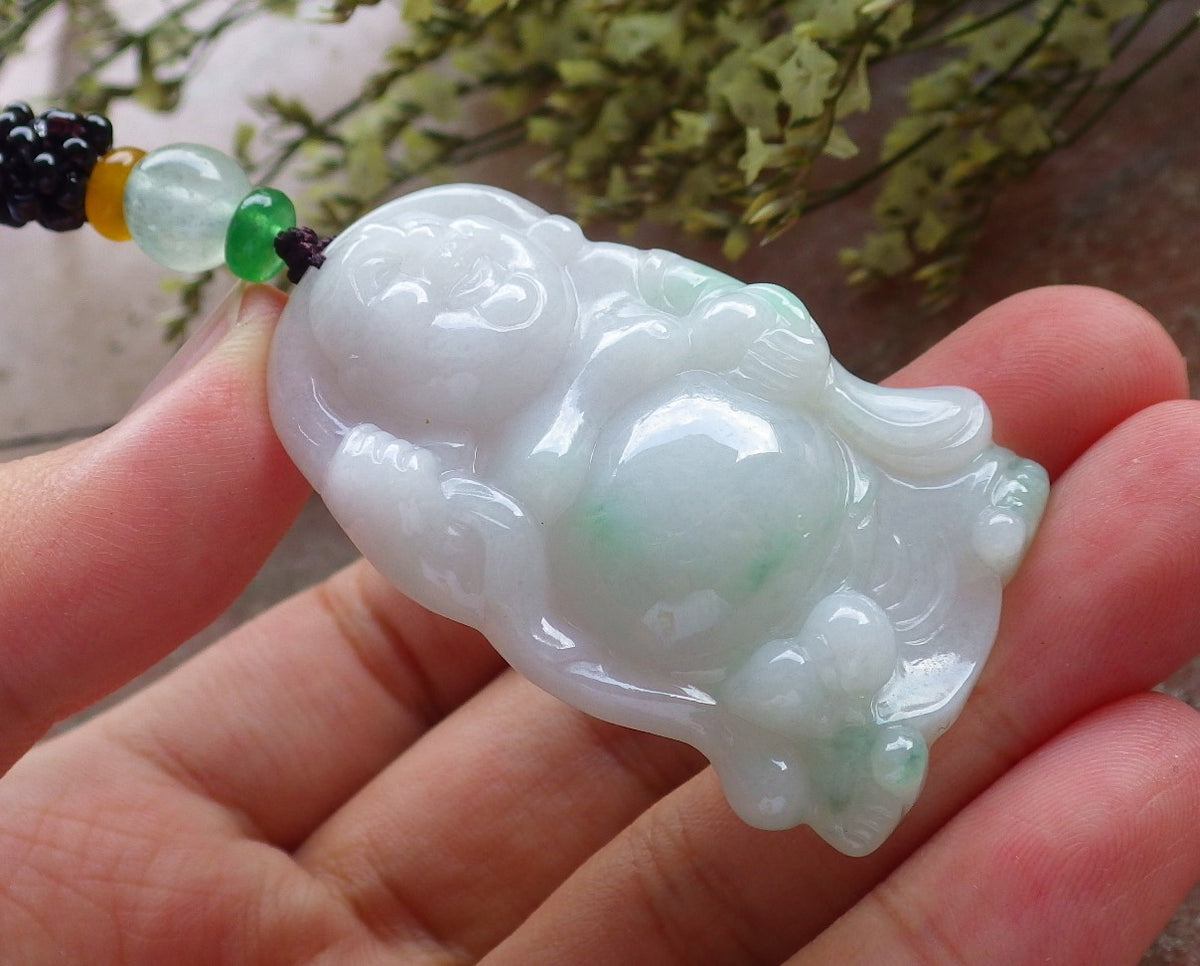 Certified Hand Carved Natural Myanmar Burma A Jade jadeite Buddha God Lucky Amulet Pendant Necklace