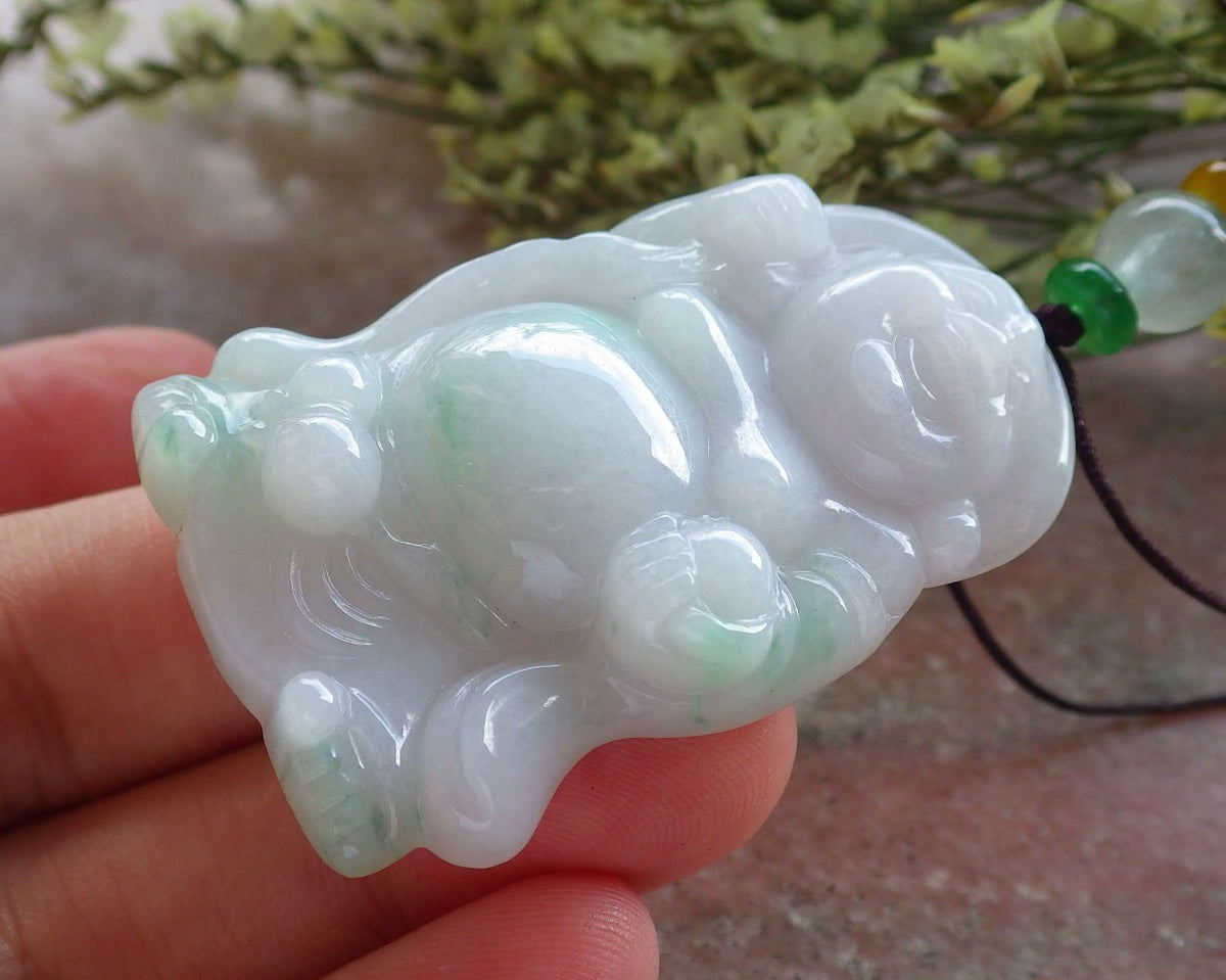 Certified Hand Carved Natural Myanmar Burma A Jade jadeite Buddha God Lucky Amulet Pendant Necklace