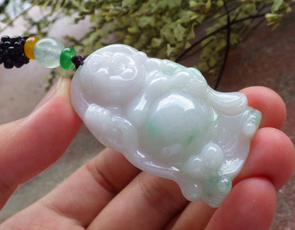 Certified Hand Carved Natural Myanmar Burma A Jade jadeite Buddha God Lucky Amulet Pendant Necklace