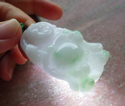 Certified Hand Carved Natural Myanmar Burma A Jade jadeite Buddha God Lucky Amulet Pendant Necklace