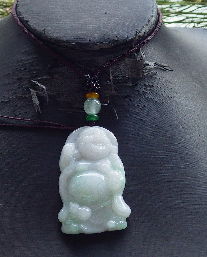 Certified Hand Carved Natural Myanmar Burma A Jade jadeite Buddha God Lucky Amulet Pendant Necklace