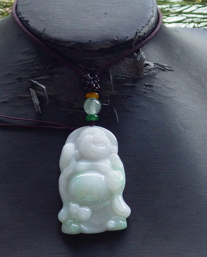 Certified Hand Carved Natural Myanmar Burma A Jade jadeite Buddha God Lucky Amulet Pendant Necklace