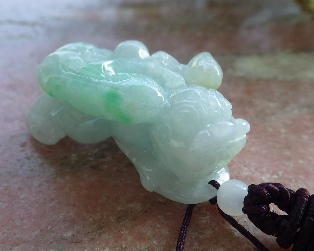 Certified Hand Carved Green Natural Myanmar Burma A Jade Jadeite Dragon Pi Xiu Pendant Necklace