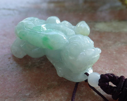 Certified Hand Carved Green Natural Myanmar Burma A Jade Jadeite Dragon Pi Xiu Pendant Necklace