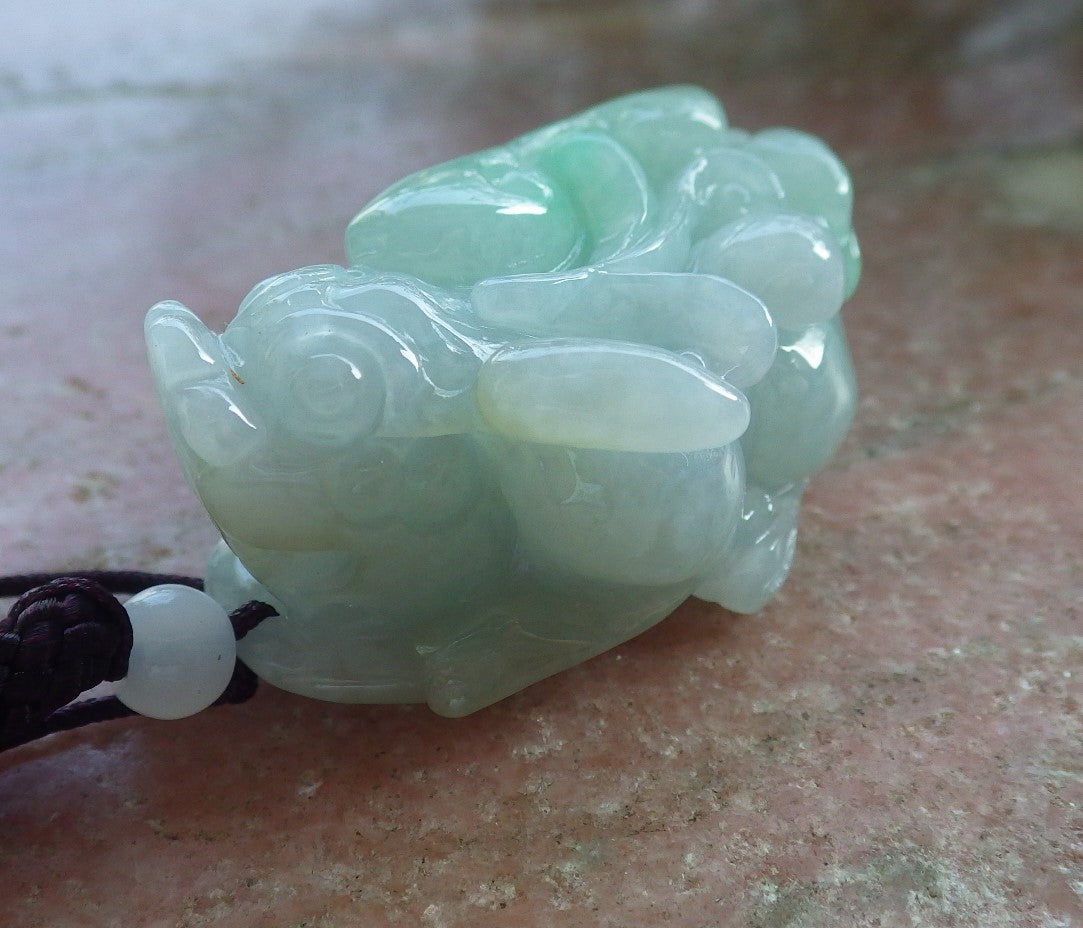 Certified Hand Carved Green Natural Myanmar Burma A Jade Jadeite Dragon Pi Xiu Pendant Necklace