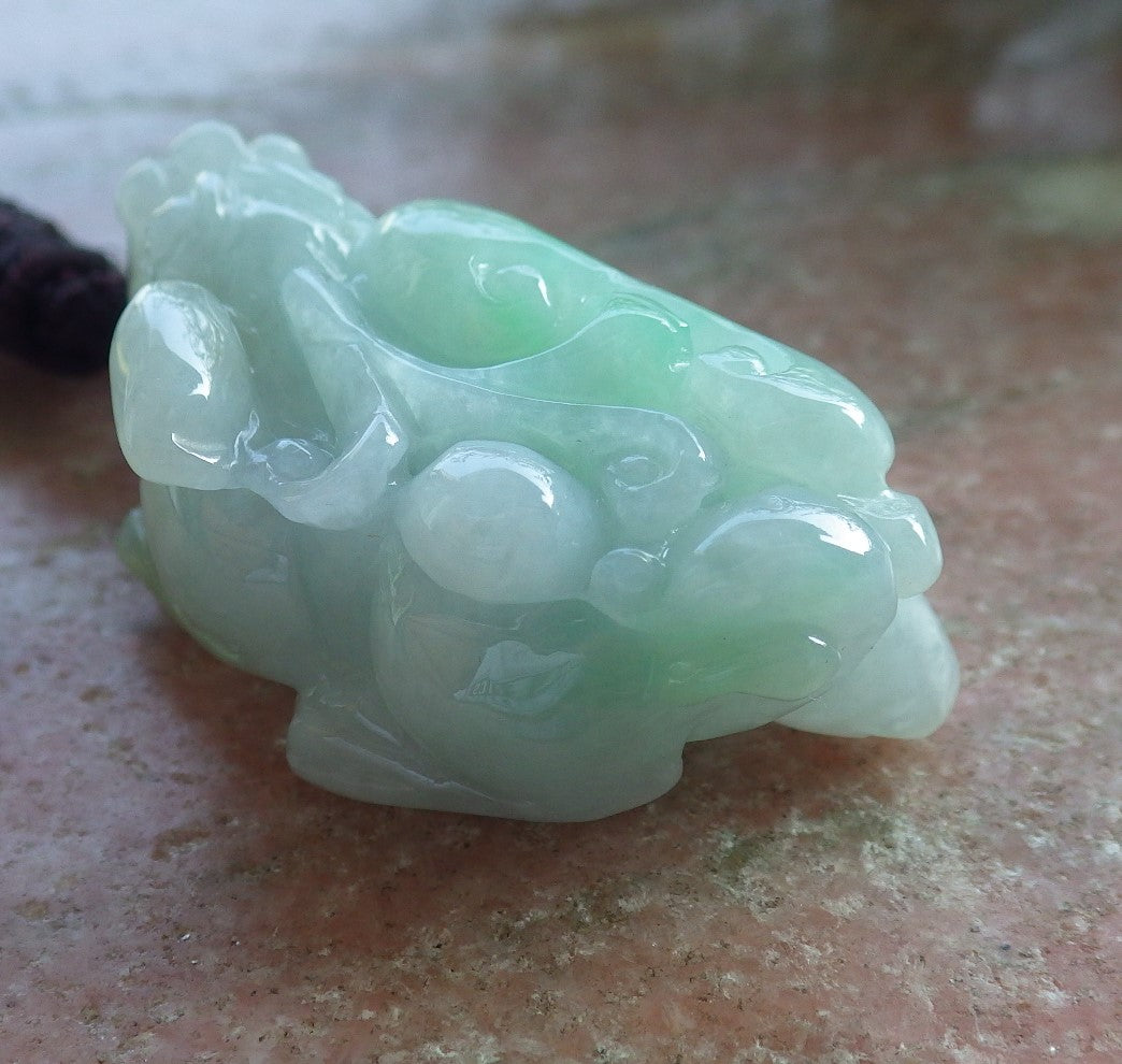 Certified Hand Carved Green Natural Myanmar Burma A Jade Jadeite Dragon Pi Xiu Pendant Necklace
