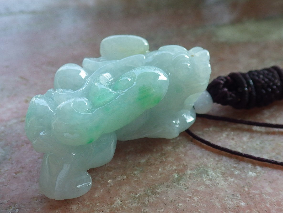 Certified Hand Carved Green Natural Myanmar Burma A Jade Jadeite Dragon Pi Xiu Pendant Necklace
