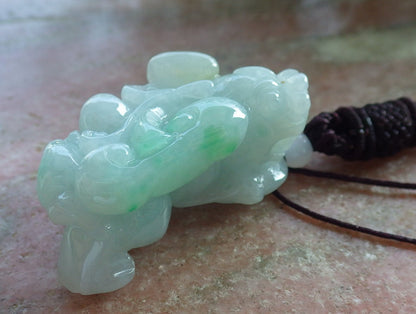 Certified Hand Carved Green Natural Myanmar Burma A Jade Jadeite Dragon Pi Xiu Pendant Necklace