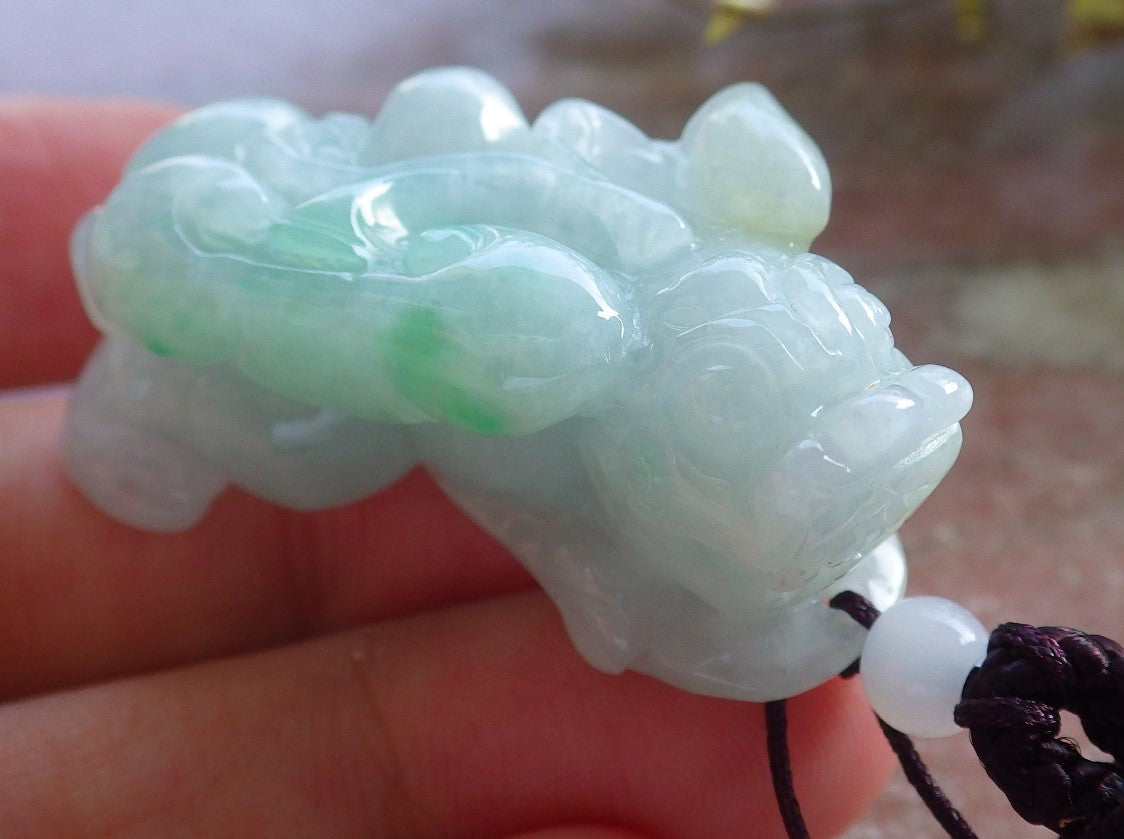 Certified Hand Carved Green Natural Myanmar Burma A Jade Jadeite Dragon Pi Xiu Pendant Necklace