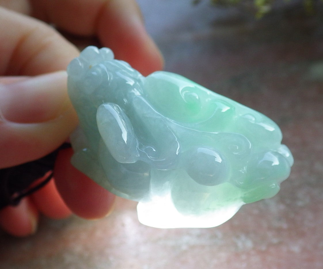 Certified Hand Carved Green Natural Myanmar Burma A Jade Jadeite Dragon Pi Xiu Pendant Necklace
