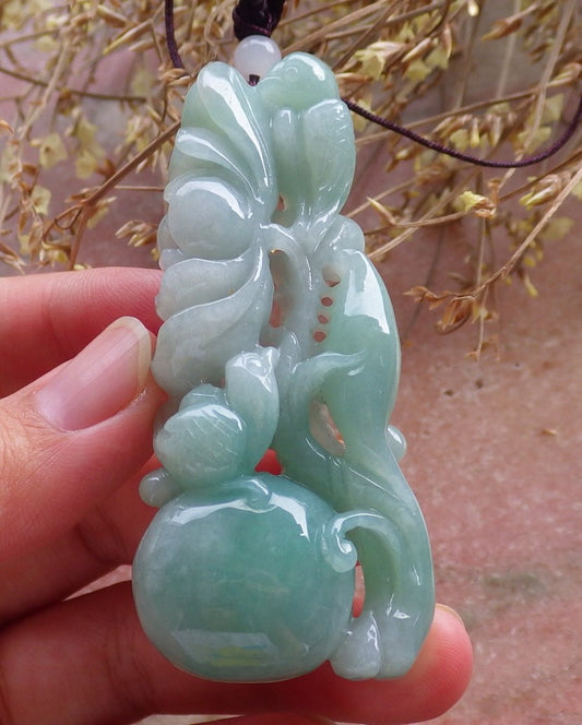 Certified Hand Carved Green Natural Burma A Jade jadeite Phoenix Lotus Flower Pendant Necklace