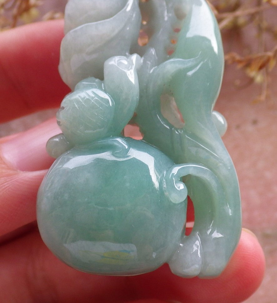 Certified Hand Carved Green Natural Burma A Jade jadeite Phoenix Lotus Flower Pendant Necklace