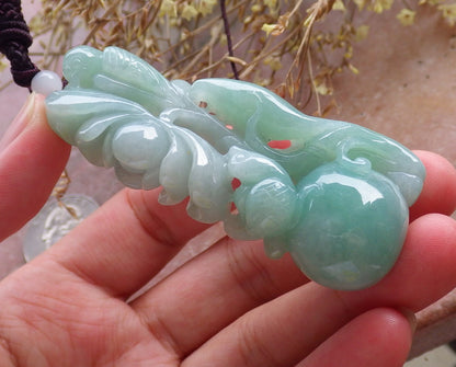 Certified Hand Carved Green Natural Burma A Jade jadeite Phoenix Lotus Flower Pendant Necklace