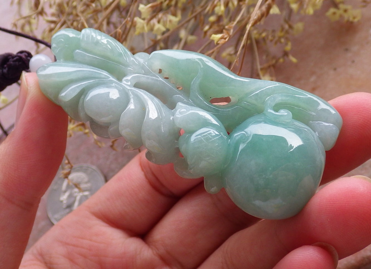 Certified Hand Carved Green Natural Burma A Jade jadeite Phoenix Lotus Flower Pendant Necklace