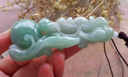 Certified Hand Carved Green Natural Burma A Jade jadeite Phoenix Lotus Flower Pendant Necklace
