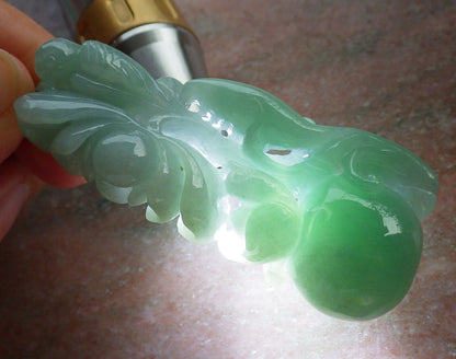 Certified Hand Carved Green Natural Burma A Jade jadeite Phoenix Lotus Flower Pendant Necklace