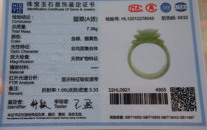 US 11.5 Certified Hand Carved Natural Myanmar Burma A JADE Jadeite Rose Flower Ring