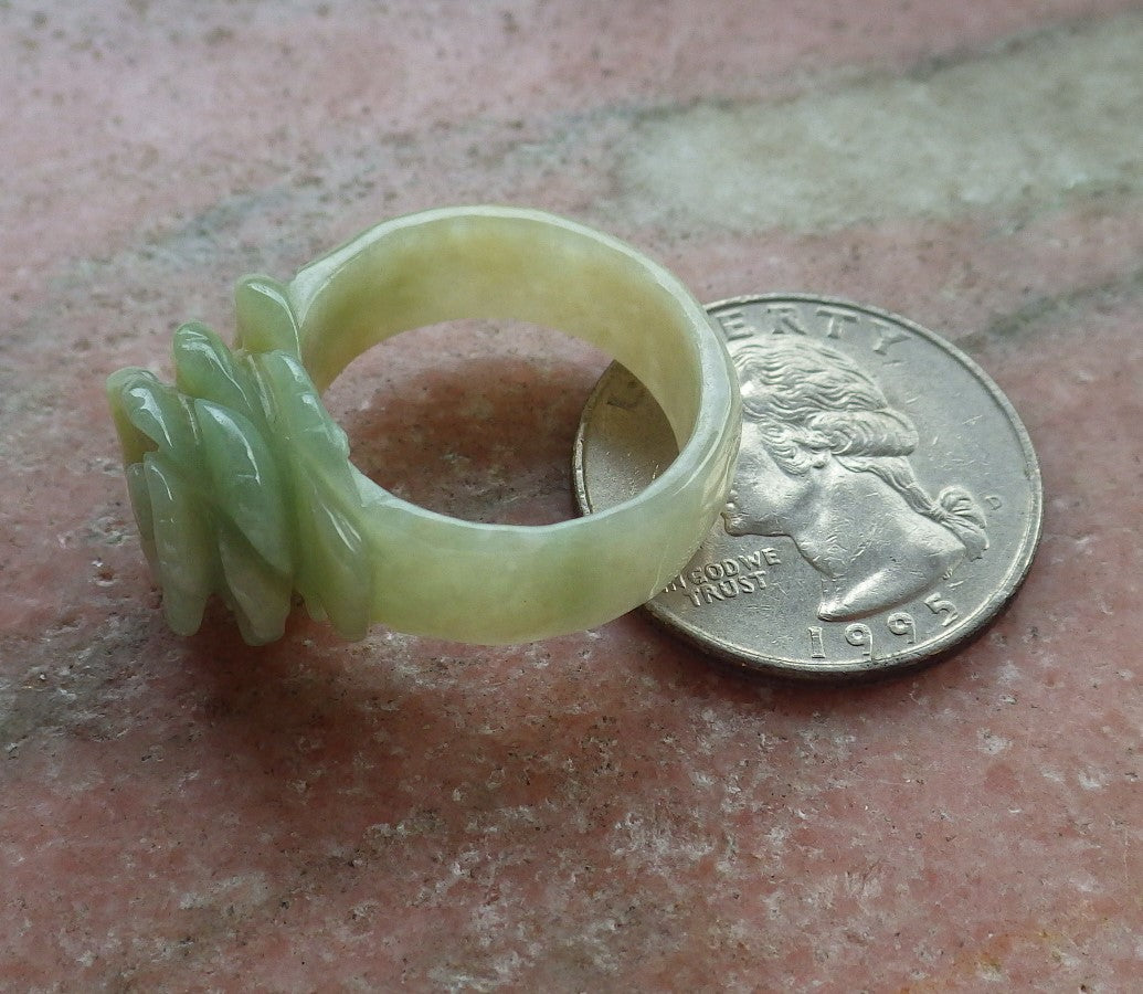 US 11.5 Certified Hand Carved Natural Myanmar Burma A JADE Jadeite Rose Flower Ring