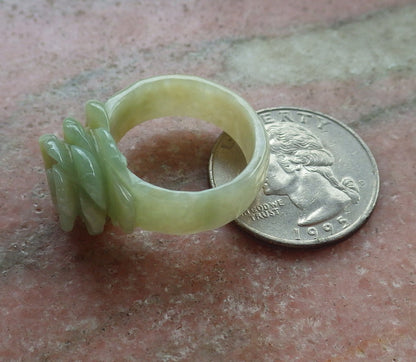 US 11.5 Certified Hand Carved Natural Myanmar Burma A JADE Jadeite Rose Flower Ring