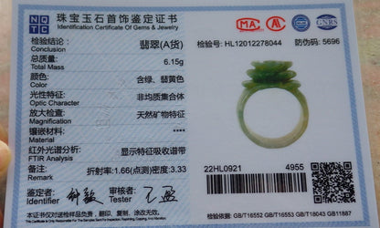 US 11.5 Certified Hand Carved Natural Myanmar Burma A JADE Jadeite Rose Flower Ring
