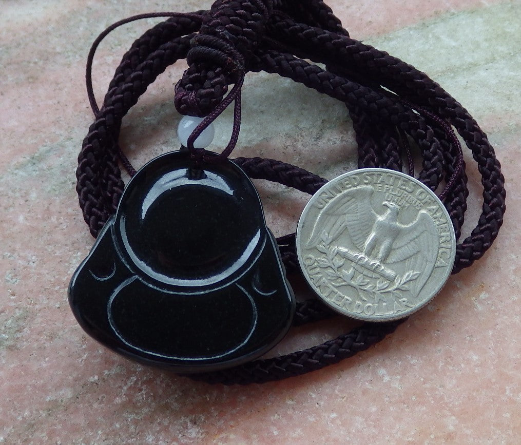 Certified Hand Carved Dark Green Black Natural Myanmar Burma A Jade Jadeite Happy Buddha God Pendant Necklace