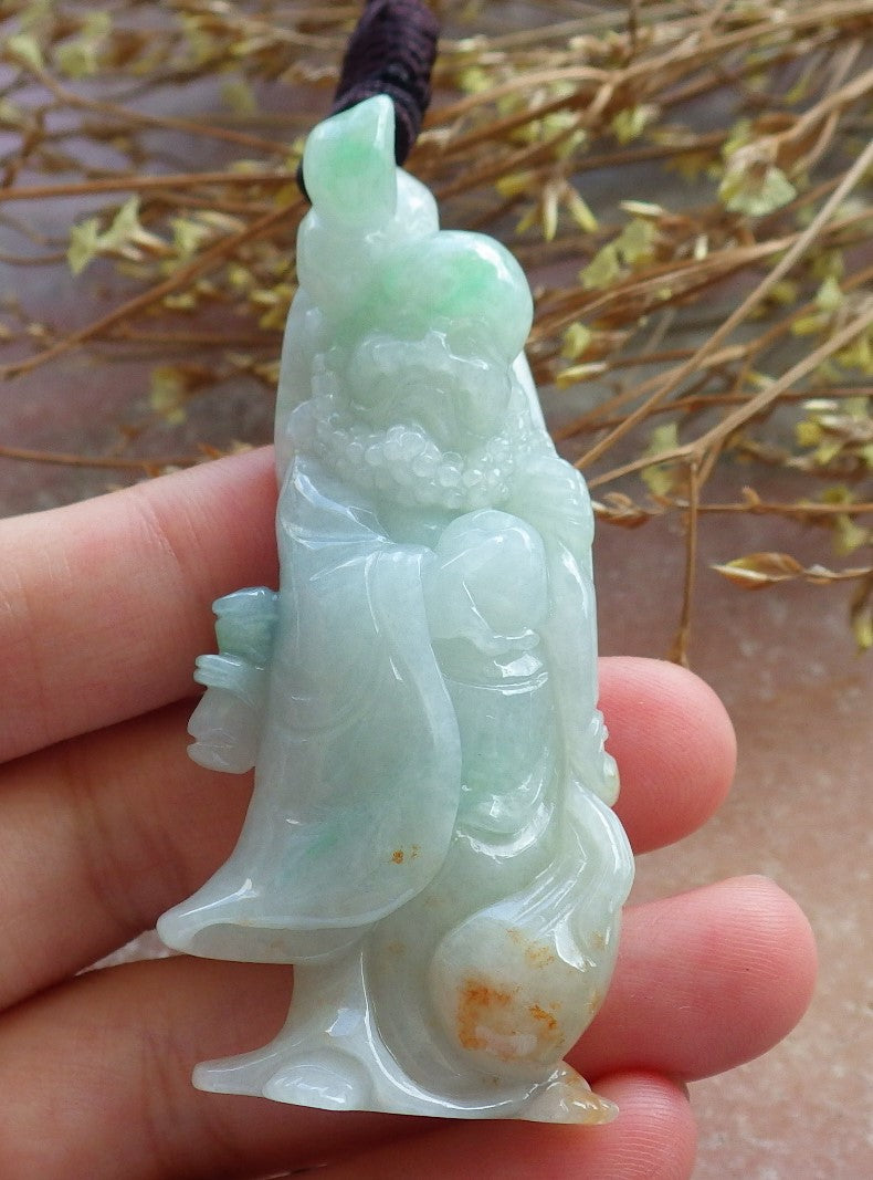 Certified Hand Carved Green Natural Burma A Jade jadeite Da Mo Buddha God Bag Pendant Necklace